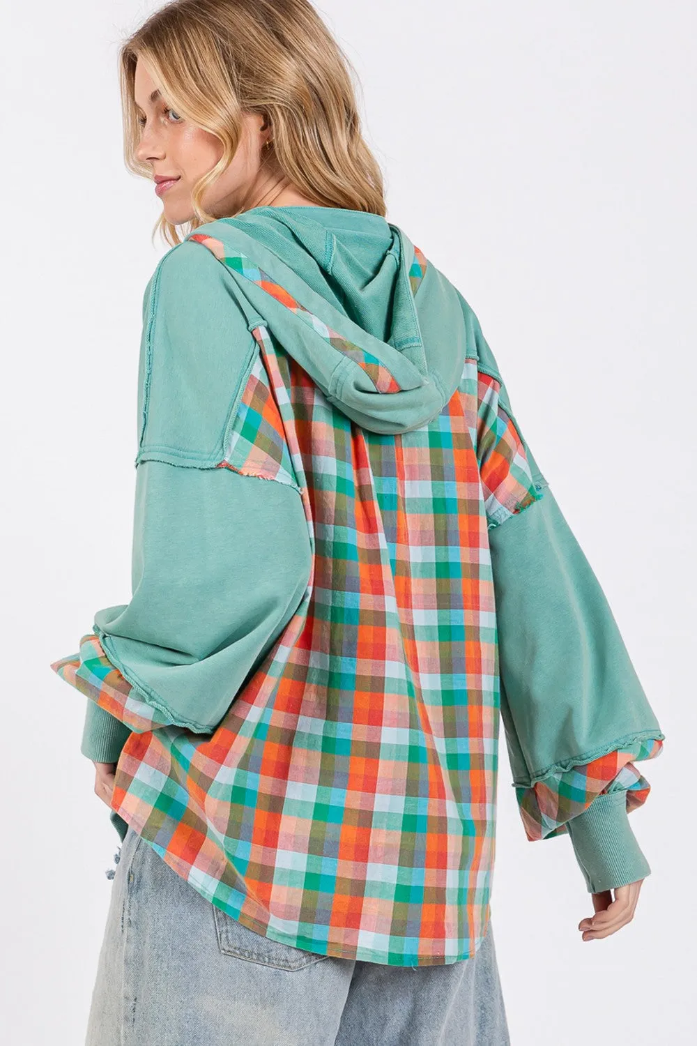 Hazel Blues® |  SAGE   FIG Plaid Print Washed Hoodie