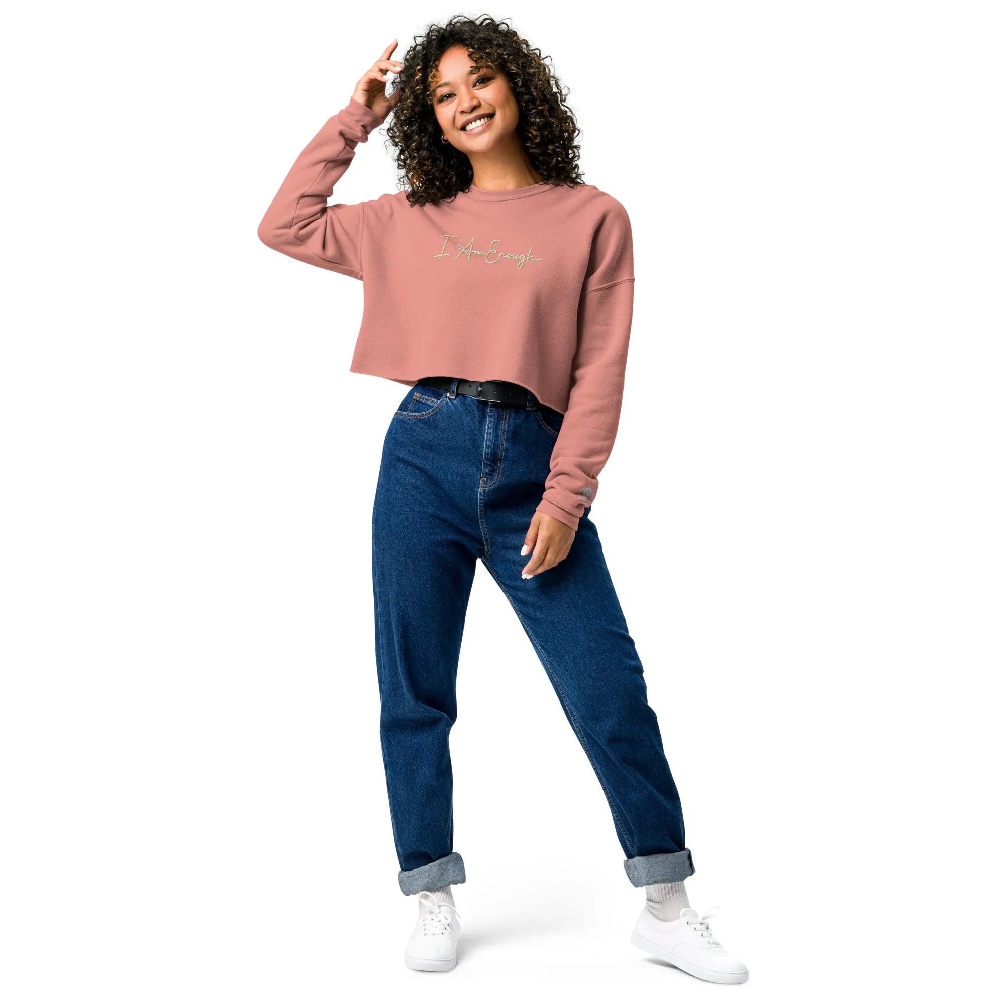I Am Enough - Embroidered Crop Top Sweatshirt